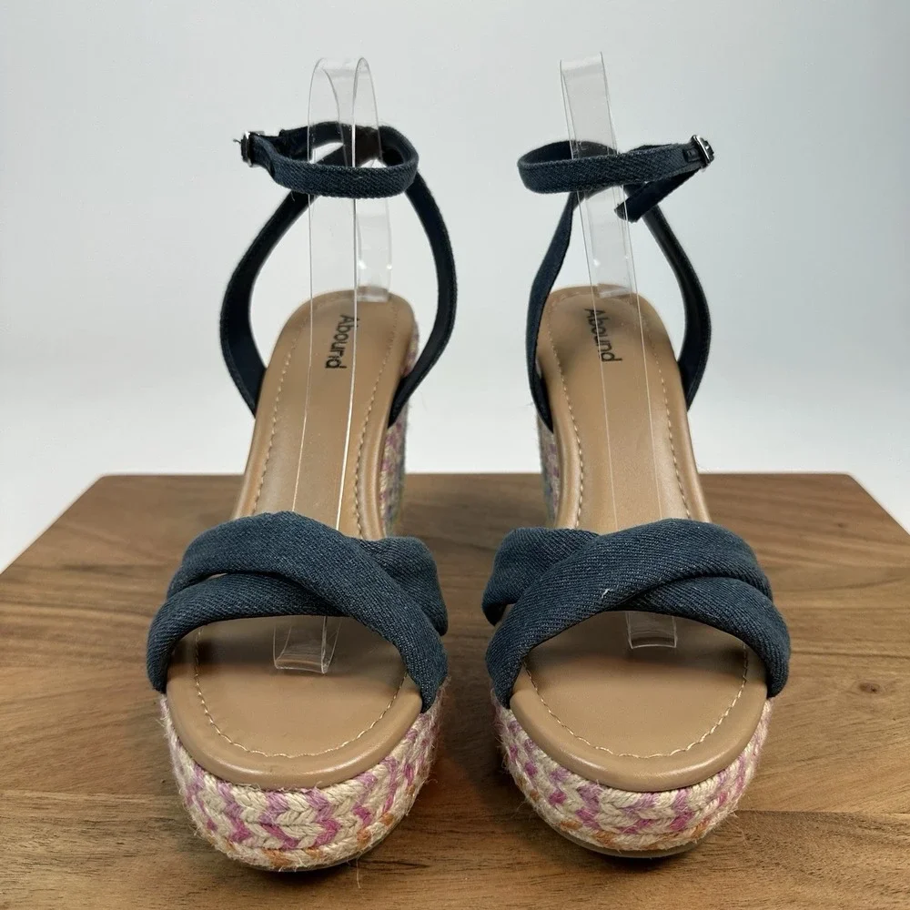 New Womens Abound Sukie Blue Denim Platform‎ Espadrille Wedge Sandals Size 9 M
